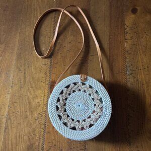 Bali Rattan Round Handmade Bag Beige & Brown New Straw Wicker